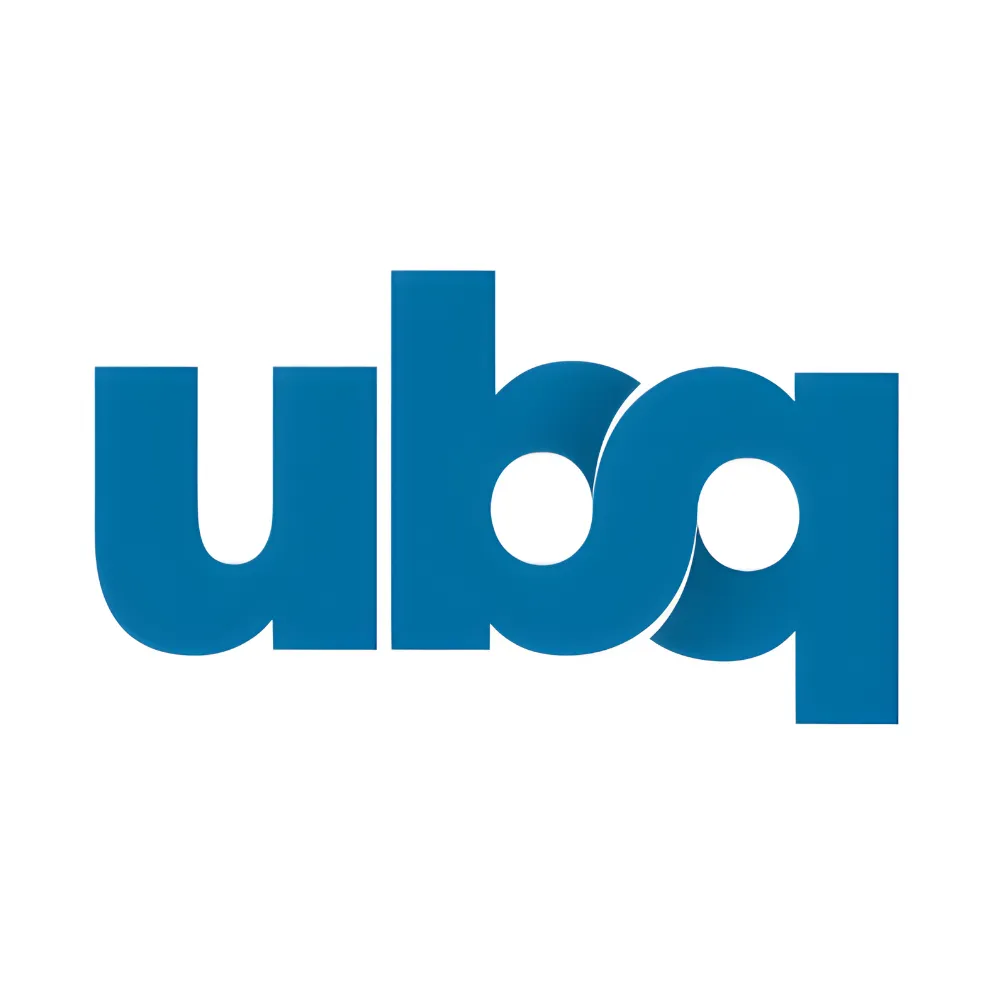 לוגו בצבע כחול עם הכיתוב "ubq" בעיצוב מודרני ונקי.
